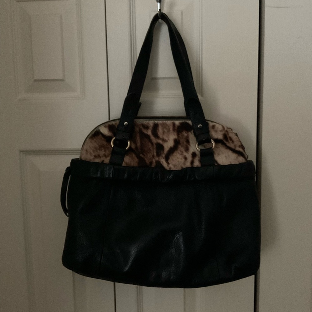 Furla black and print pattern leather purse